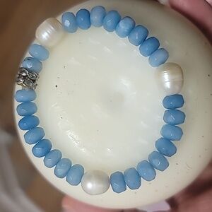 Brazilian raw faceted aqua marine with cultured pearls 8"